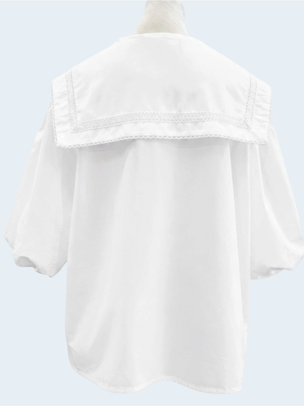 Japanese Cottagecore Sailor Collar Blouse White Lace Balloon Sleeve Top L XL - Picture 6 of 8